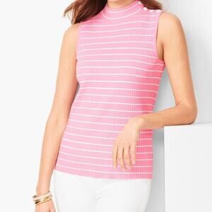 Talbots Size Small Striped Sleeveless Ribbed Mockneck Sweater Pink White